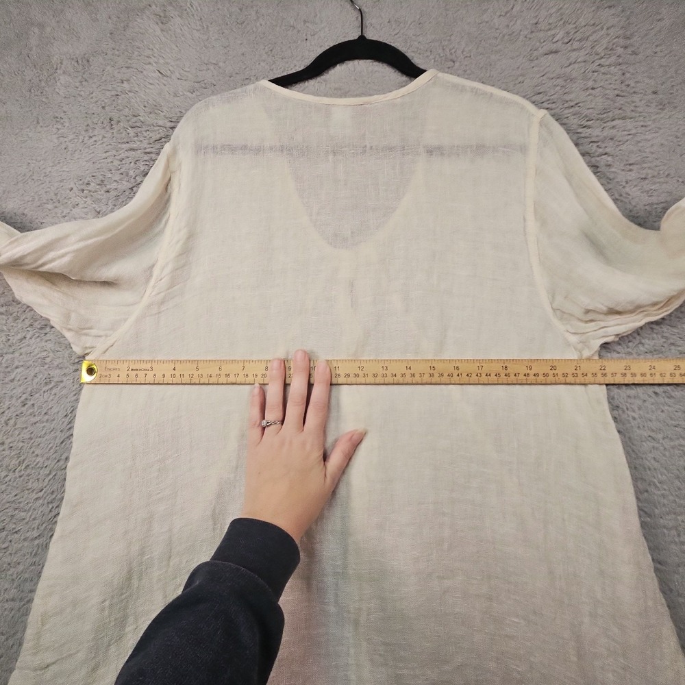 FLAX Blouse Womens L Ivory Lagenlook Coastal Shapely Lightweight Eco Swing - Picture 11 of 13